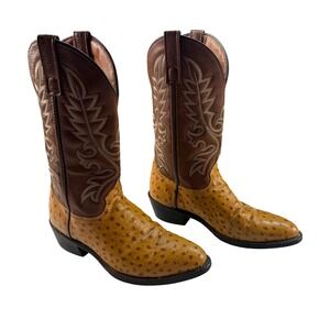 Laredo Tan Ostrich Print Brown Leather Western Cowboy Boots Mens‎ Size 8D